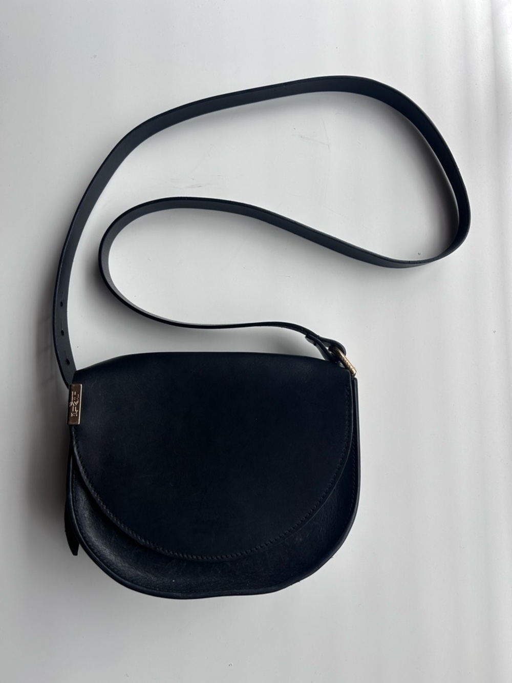 Levi's Black Leather Crossbody Saddle Bag with Gold Accent